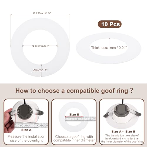 Image of Goof Trim Ring for 6 Inch Recessed Can Lights, 10 Pack Downlight Trim Ring Cover 6.3-Inch Inner Diameter, 8.6-Inch Outer Diameter, Matte White, Steel Construction