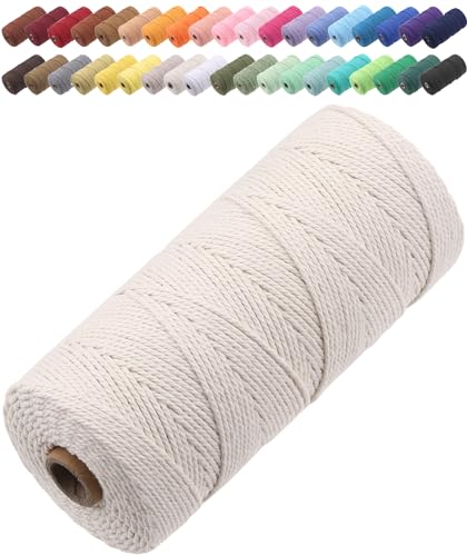 GOHOF Macrame Cord 2mm x 205m Premium Cotton Macrame Rope, 3 Strand Twisted Soft Cotton Cord