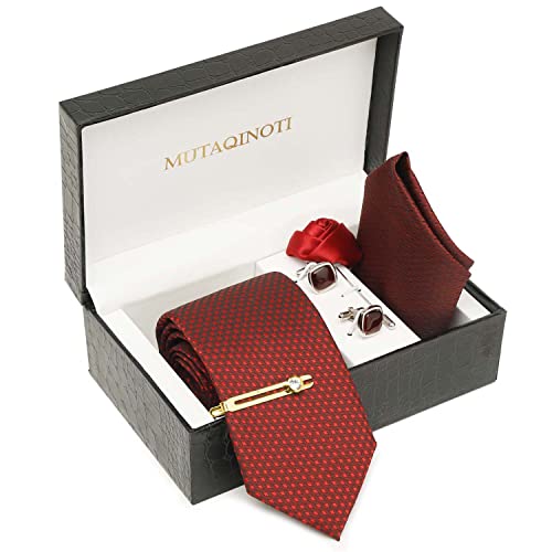 Image of MUTAQINOTI Mens Woven Premium Silk Necktie Suit Accessories Set With Pocket Square Cufflinks Brooch Golden Tie Pin (TEGP2)