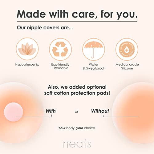 Neats Nipple Cover - 1 Pair, Reusable & Hypoallergenic Sticky Adhesive Silicone Nipple Covers, Strapless Bra Nipple Pasties For Dress Or Lingerie - Breast Concealer Pasty For Women With Fashion Tape… #TOP3