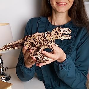 ティラノサウルス 木製パズル 動く 接着剤工具不要 立体パズル 恐竜の模型 大人 木製組立てキット 上級 【メカニック】