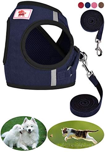 GAUTERF Dog Harness, Cat Harnesses and Puppy Harness with Leashes Set, Adjustable Reflective Soft Corduroy Vest Fit Puppy Kitten Rabbit's Outdoor Harness