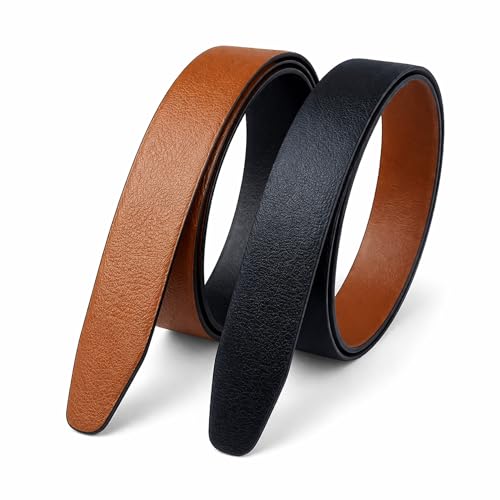Image of Belt for Men without Buckle PU Leather Reversible Brown Strap with No Buckle Combo Pack of 2