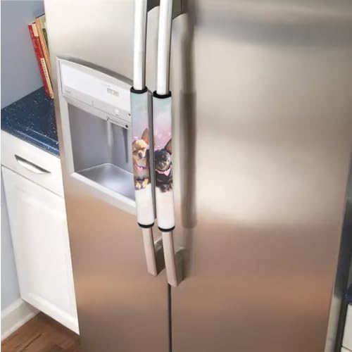 Image of Fridge Door Handle Covers Set of 6 Kitchen Appliance Decor Handles Glove Anti-Slip Protectors Valentine's Day Refrigerator Decorations, Chihuahua Dog Couple Heart Pattern