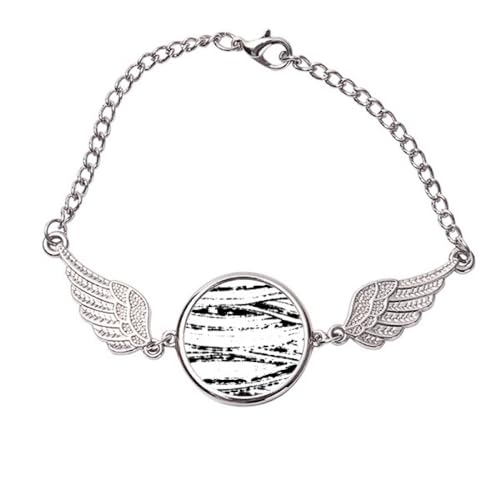 Brushwork - Pulsera de textura irregular con alas de ángel, Medium, Metal
