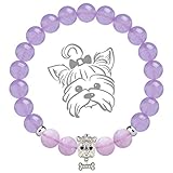 Karseer Anxiety Gemstone Bracelet Purple Chalcedony and Lavender Amethyst 8mm Semi Precious Beads Healing Stones Bracelet with White Gold Dog Charm Cute Mascot Bracelet Jewelry Gift for Women Girls