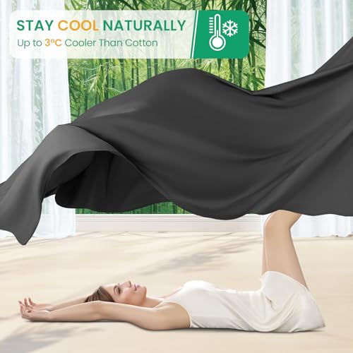 SONORO KATE 100% Viscose Derived from Bamboo_Sheets King Size, Ultra Breathable & Cooling Bed Sheets for Hot Sleepers, Hotel Luxury Silky Bedding Sheets, 16" Deep Pocket - 4PC (Black,King)