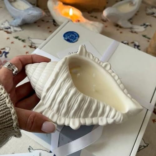 Image of Kittycat Vanilla Scented Seashell Ceramic Candle | Hand-Poured Conch Shell Candle with Soy Wax Blend | Aesthetic Home Decor for Bedroom, Living Room & Gifting