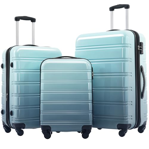 3-Piece Hardshell Luggage Sets with Gradient Colors – Expandable 20" 24" 28" Suitcases, 360° Spinner Wheels, TSA Lock, Lightweight PC Material, Scratch-Resistant Design (Blue+Multi)4