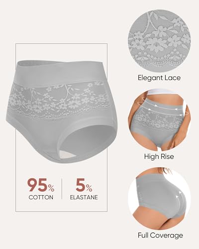 Women's Underwear 4 Pack Cotton High Waisted Ladies Panties with Lace 4-Way Stretch Comfortable Full Coverage2
