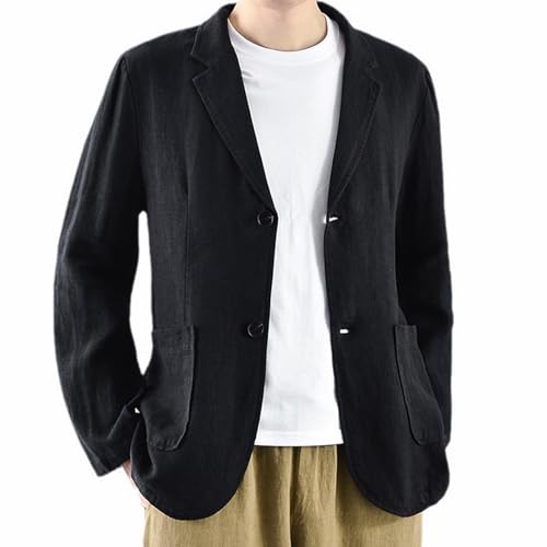 GIBZ Men's Japanese Linen Blazer Simple Solid Color Lapel Suit Jacket 2 Button Loose Sport Coat with Pocket