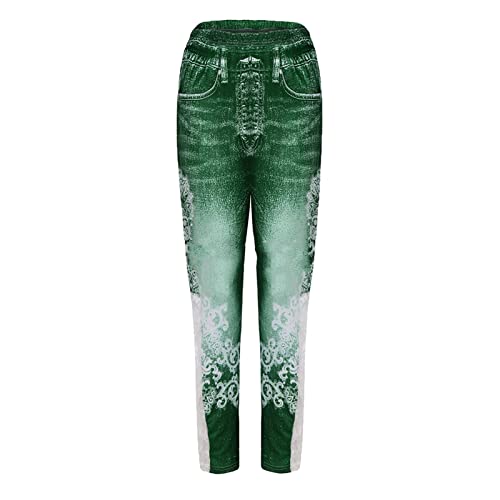 Maiyifu-GJ Women High Waisted Jeans Leggings Skinny Print Printed Denim Yoga Pants Running Gym Stretch Workout Trousers (Green,4X-Large)