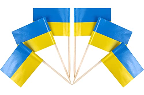 QQSD Ukraine Toothpick Flag Ukrainian Small Mini Cupcake Topper Flags,100 pcs