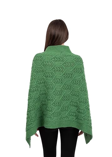 Image of SAOL Aran Poncho 100% Merino Wool for Ladies with Buttons V-Neck Shawl Cardigan