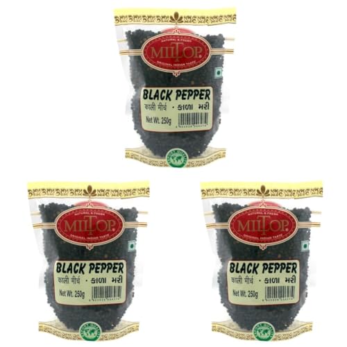 Image of Miltop Natural Premium Black Pepper Whole (Kali Mirch), 250g (Pack of 3)
