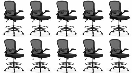 Image of ErGear Drafting Chair, Standing Desk Chair with Flip-Up Armrests, High Desk Chair Adjustable Height, Ergonomic Tall Office Chair with Lumbar Support and Adjustable Footrest Ring,10 Pack