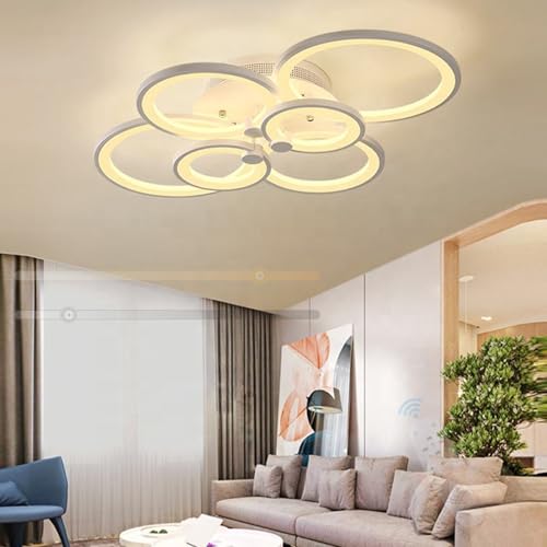 Plafonnier luminaire moderne multi cercles dimmable blanc avec 6 lumières LED