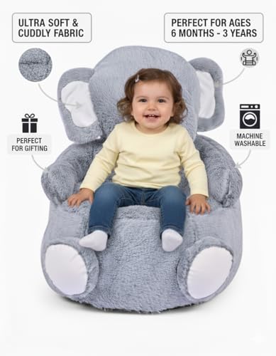 Image of 60cm Large Baby Soft Plush Cushion Baby Seat Or Rocking Chair| Kid Cartton Sofa | BBY Sofa | Couch for BBY Use for 1 Year to 2 Year Kid (Elepnt Large Sofa)