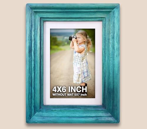 Image of Wooden Rectangular Photo Frame With Mat, Blue Photo Frame 4 X 6 Inch With Mat Or 5 X 7 Inch Without Mat For Wall Decoration, Gallery Walls, Best Photo Frames For Posters And Photos