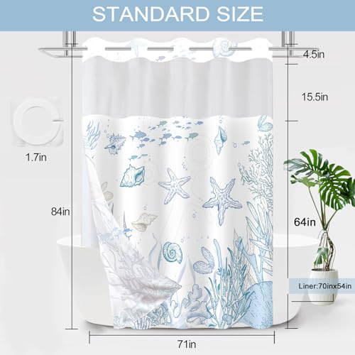 TWLSNCD No Hook Shower Curtain with Snap in Liner Set, Coastal,Blue,71x84 by TWLSNCD - Used condition - Image 7