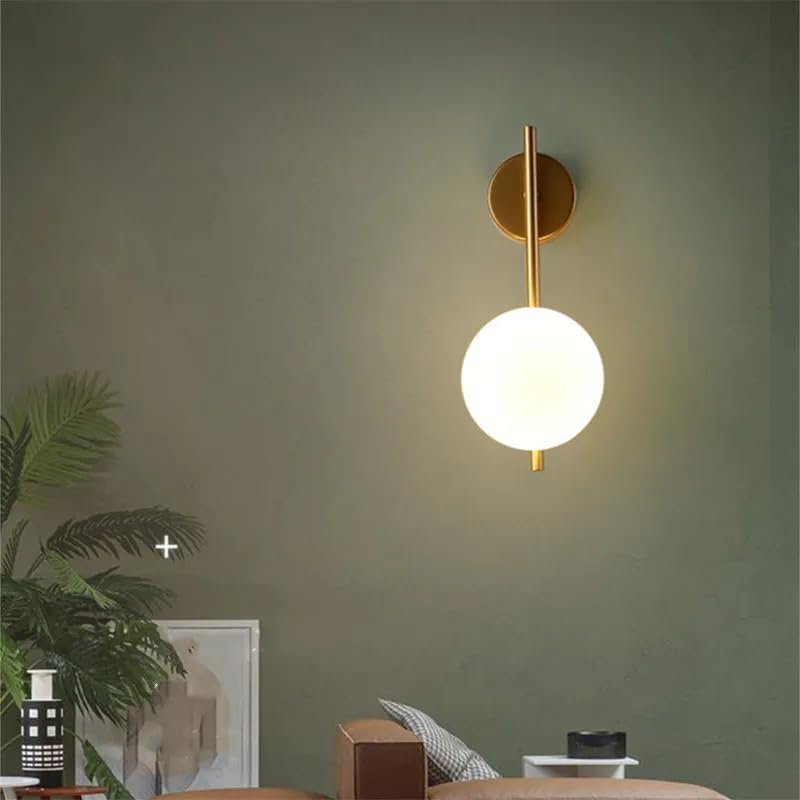 Globe Wall Lamp, Modern Glass Sphere Sconce, for Bedroom Living Room Corridor, Gold Metal Frame, Indoor Hardwired E27 Socket, 220V