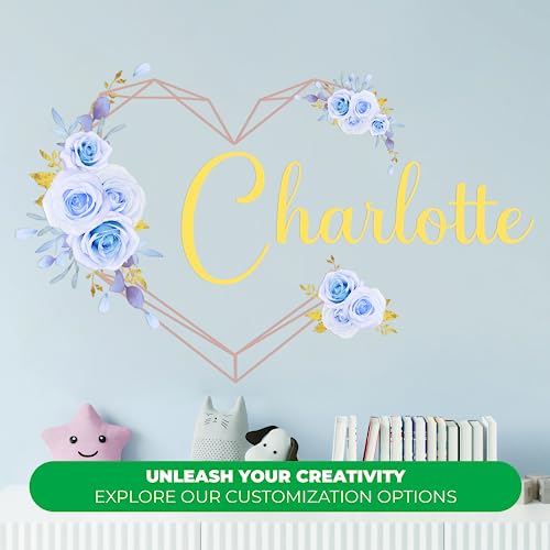 Vinilo Decorativo Personalizado Flor Azul con Letras para Pared miniatura 2