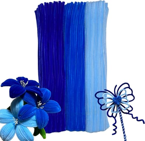 Image of Pipe Cleaners for Craft Bulk, Pipe cleaner for Craft Flower, Fluffy Chenille Stems for Making Shapes, Flowers, & Decorations(12 inches x 0.24 inches) (Shades of Blue, 300 Pc)