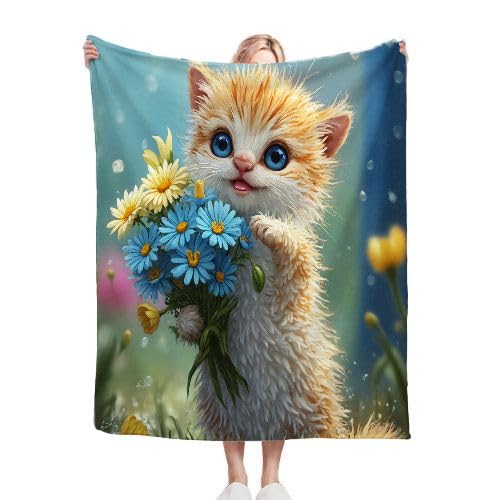 Moelleuse Plaid Canape Polaire Flanelle Douce et Chaude Imprimé Chat