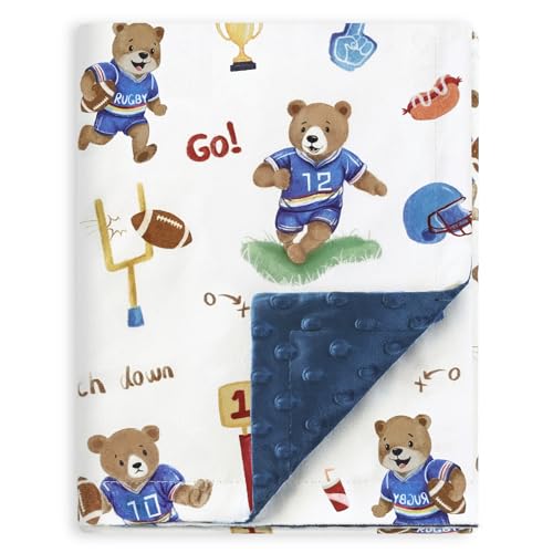 Image of BORITAR Baby Blanket with Football Pattern for Boys, Super Soft Nursery Minky Blanket with Lovely Bear Woodland Animal, Double Layer with Dotted Backing for Newborn Toddler Infant, 30 x 40 Inch