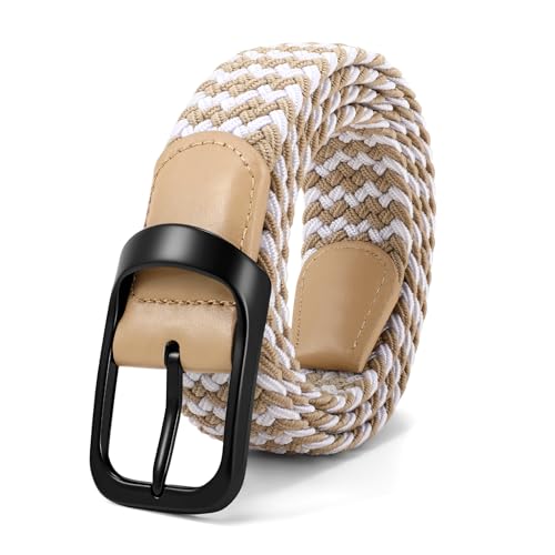 Image of JASGOOD Stretch Belt for Men, Men Women Elastic Woven Braided Belt 1 3 /8 Casual Belt Golf Belt for Jeans Pants