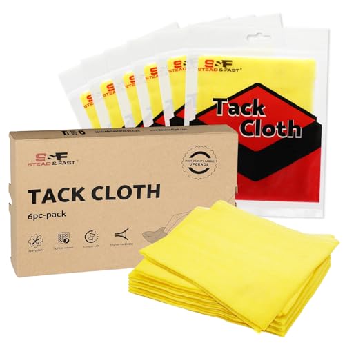 S&F STEAD & FAST Tack Cloth, 6-Pc, Heavy Duty High Density 28 24 Mesh, Tack Cloths for Removing Dust from Woodworking, Tighter Weave Large Tac Cloths 18" x 36", Wax and Silicone Free...