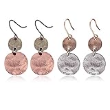 2 pairs Boho Drop Coin Earring Round Dangle Hoops Handmade Retro Geometry Earring Copper Wire Women