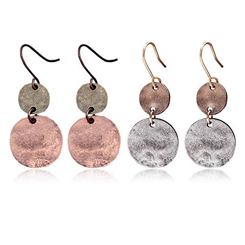 D.Rosse 2 pairs Boho Drop Coin Earring Round Dangle Hoops Handmade Retro Geometry Earring Copper Wire Women Jewelry