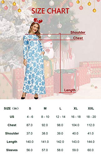 For G and PL Women Christmas Long Sleeve Maxi Dress Blue Snow L