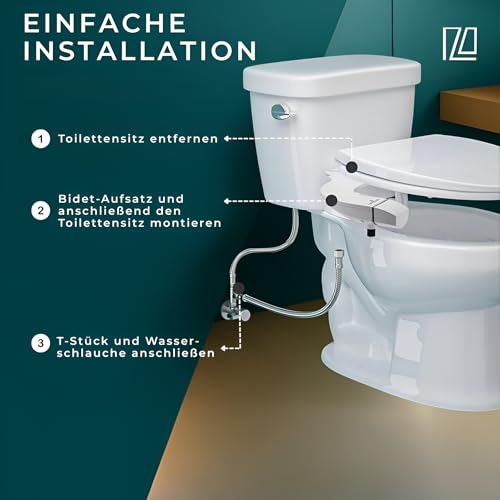 LUXEART NEOM – Bidet Aufsatz für Toilette ohne Strom – Mit Front- & Rückreinigung, verstellbarem Wasserdruck & Ultra-Slim Design – Hygienisch & einfach nachrüstbar als Taharet WC