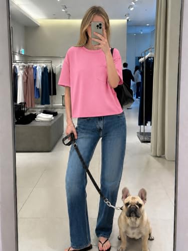 Image of ATHMILE Womens Crop Tops Workout Shirts Gym Oversized Spring Summer Basic Tees Short Sleeve Casual Loose Drop Shoulder 2026