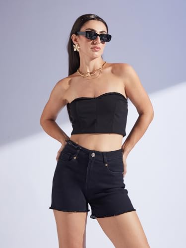 Image of Miss Chase Women's Relaxed Fit Mid Rise Highly Distressed Regular-Length Denim Shorts