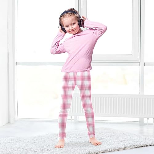 Pink Plaid Gingham Girls Leggings Toddler Kids Yoga Pants Dance Clothing Active Ballet Tights for Child Teens 7-8T4