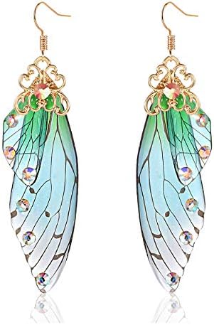 PHALIN Colorful Butterfly Earrings for Women Cute Butterfly Drop Dangle Earrings Long Butterfly Wing Bridal Earrings Animal Insect Jewelry (Green)