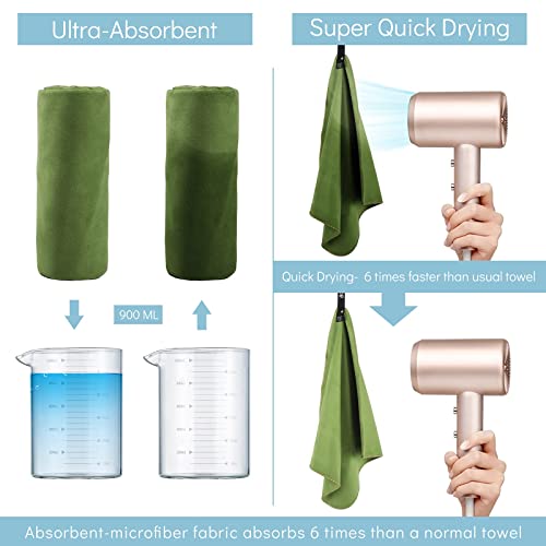 Bogi Microfiber Travel Sports Towel-Quick Dry Travel Towel,Soft Lightweight Absorbent Compact Sports Towel For Camping Gym Beach Bath Yoga Swimming Backpacking (L:60''X30''+16''X16''-Agreen) #TOP4