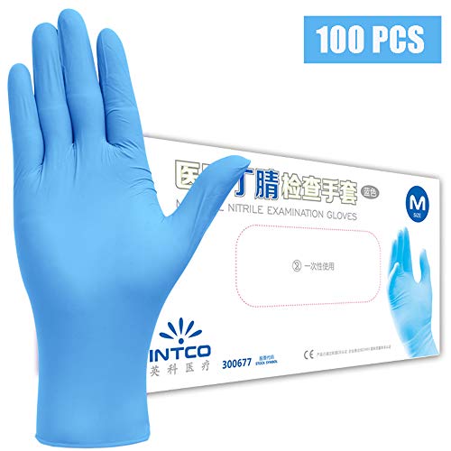 MATCC Guantes de Nitrilo 100PCS Guantes Desechables Alta Elasticidad, Resistencia al Agua Aceite y Las Manchas Alto Agarre para Alimentos Limpieza de Trabajo Azul S