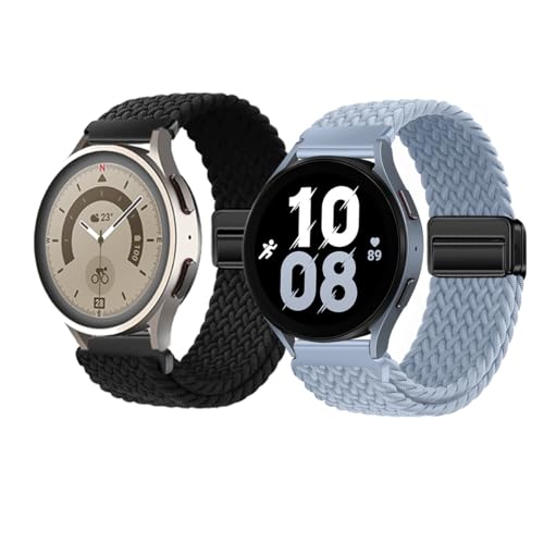 HinZann Correas de Reloj para 18mm 20mm 22mm, Pulsera de Nailon Deportiva, Correa de Repuesto Elástica para mujer y hombre, Correa Magnético Trenzada Nylon - (20MM丨Negro + Azul Claro)