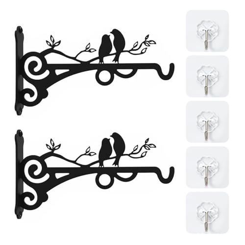 ZBHDEYG 2 Soportes Para Flores De Hierro Forjado, 5 Ganchos, Soportes Para Cestas De Plantas, Colgadores Para Macetas, Adecuados Para Colgar Macetas Y Comederos Para Pájaros.