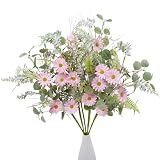 TIVMIK Artificial Pink Daisy Floral Stem with Eucalyptus and Greenery - 30 Inch 6 Bundles Faux Flower for Spring Summer Realistic Silk Flowers for Home Wedding Decor
