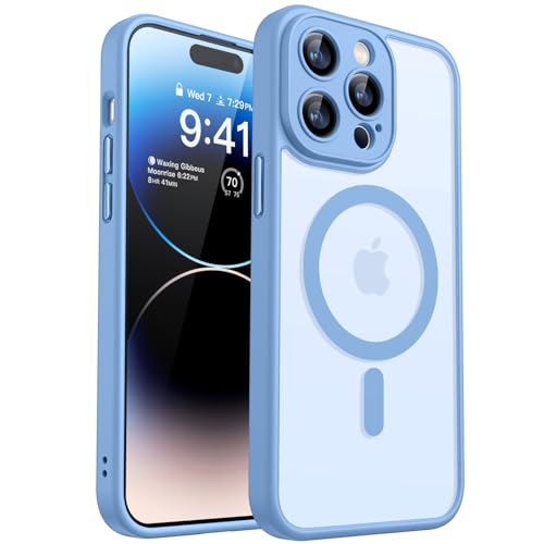 CANSHN Funda Magnética para iPhone 14 Pro MAX(6.7 Pulgadas), Compatible con MagSafe, [Protección Total de La Cámara] Carcasa Fondo Mate Translúcido,Azul Claro