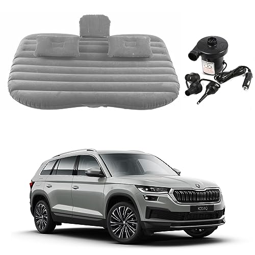 Image of Oshotto Multifunctional Car Travel Bed Mattress with Two Air Pillows, Car Air Pump Compatible with Skoda Kodiaq (Grey)