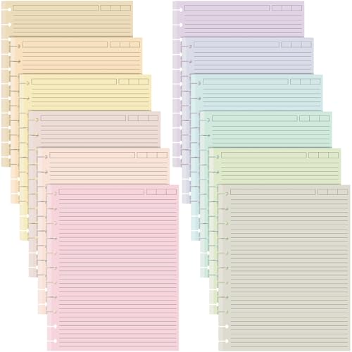 PerKoop 12パック 480枚 色付きディスク綴じリフィル用紙 8.5 x 11インチ カレッジ罫線入り 11ディスク レターサイズ 罫線入り紙 マルチカラーノート リフィルジャーナリング用 (パステルカラー)