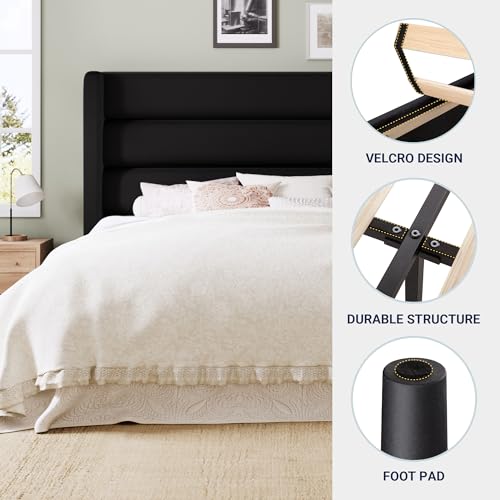 Image of Allewie King Size Platform Bed Frame with Velvet Upholstered Wingback Headboard, No Box Spring Needed, Under Bed Storage Space, Strong Wooden Slats, Modern Mattress Foundation, Easy Assembly, Black