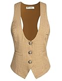 GRACE KARIN Plaid Waistcoats Vests for Women Vintage Vest Plus Size Formal U-Neck Jacket Vest Khaki Plaid XXL
