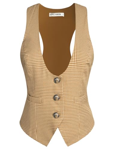 Image of GRACE KARIN Women's Suit Vest Top, Dressy Casual Sleeveless Button Waistcoat, Fromal Steampunk Blazer for Work Office